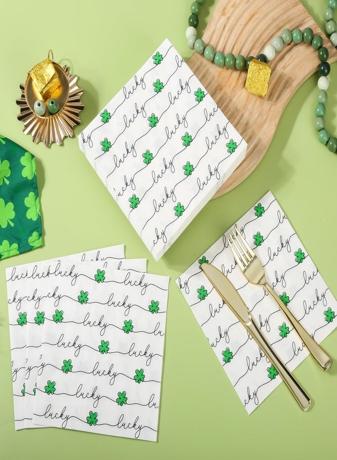 AimFun 100Pcs ‌St Patrick's Day Shamrock Paper Napkins - 6.5 Inch Disposable Green Lucky Clover Party Napkins for Irish Holiday, Baby Shower, Birthday & Spring Celebrations - Image 4